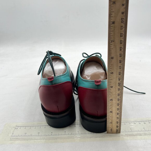 FSJ Blue Multicolor Leather Round Cap Toe Lace Up Brogues Patchwork Oxford Shoes - Picture 5 of 8